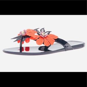 Nine West Navy Patent With Orange Flowers